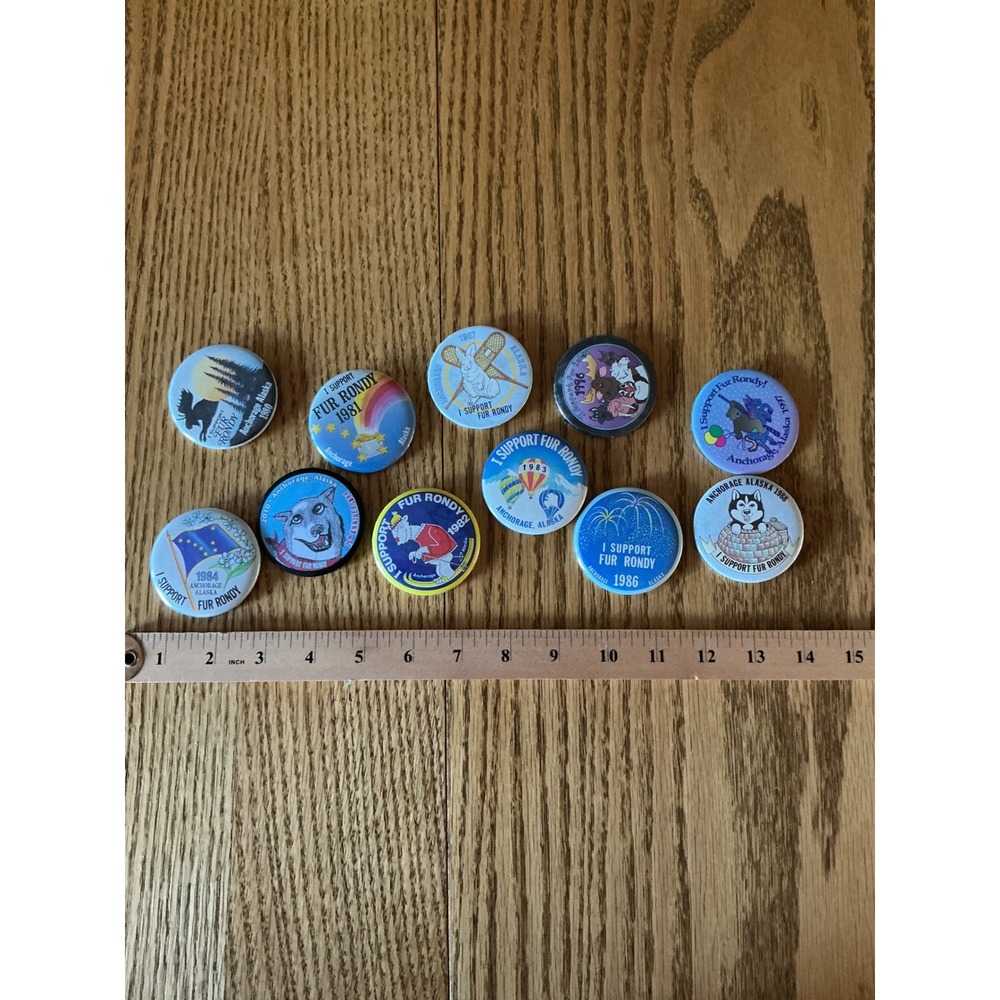 Vintage Fur Rondy Anchorage Alaska Pinback Button Lot 1980-2010 Souvenir 11pc